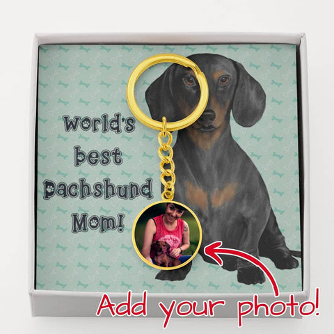 Image of Personalized Circle Photo Keychain | Dachshund Mom