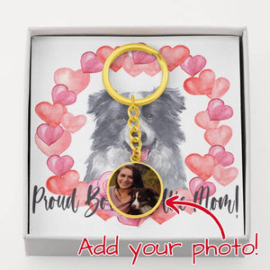 Personalized Circle Photo Keychain | Proud Border Collie Mom