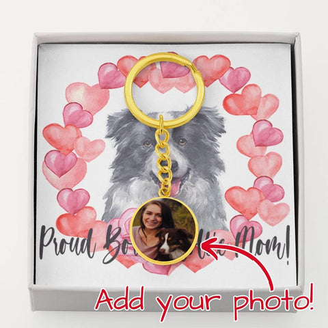 Image of Personalized Circle Photo Keychain | Proud Border Collie Mom