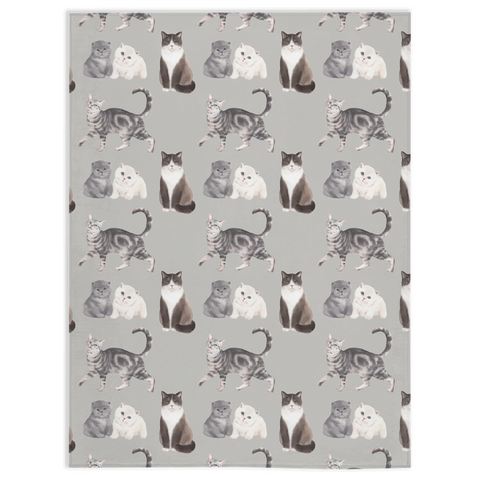 Image of Minky Blanket with Watercolor Cute Cats Design