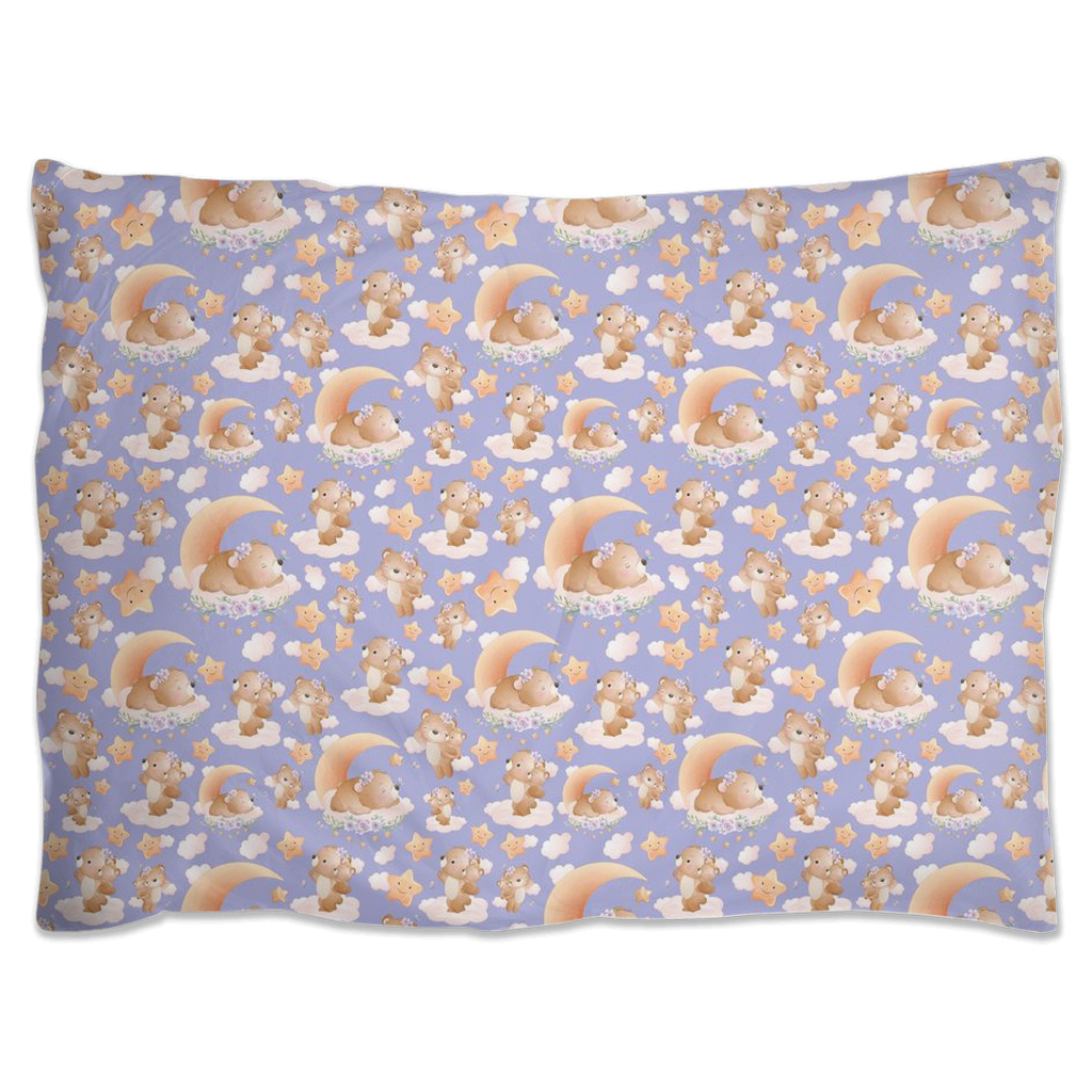 Soft Lilac Pillow Shams with Cute Sleeping Baby Bear Design