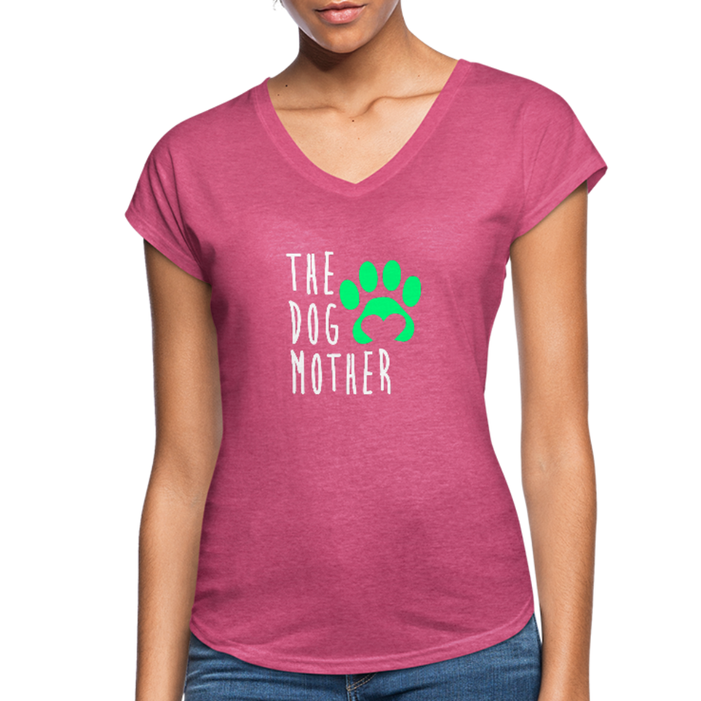 The Dog Mother - Women's Tri-Blend V-Neck T-Shirt - heather raspberry