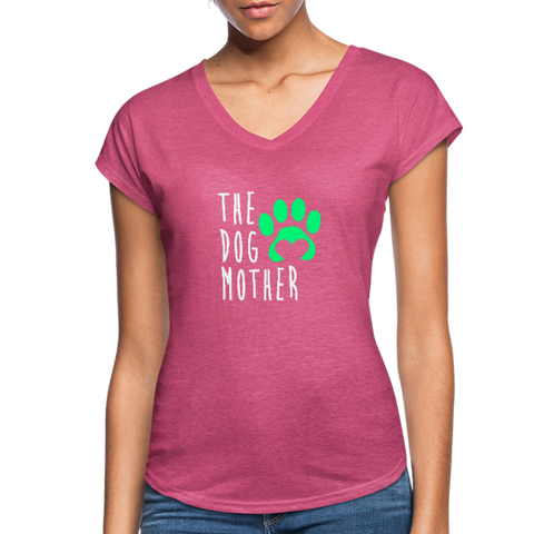 Image of The Dog Mother - Women's Tri-Blend V-Neck T-Shirt - heather raspberry
