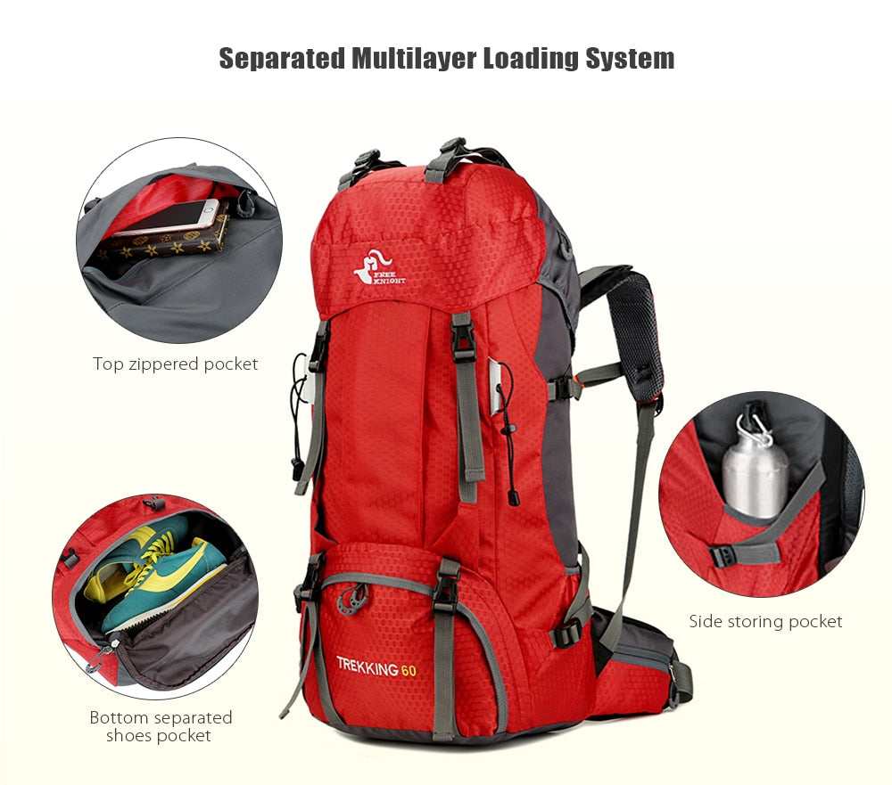 Outdoor Backpack with Rain Cover - 60L - Light Weight - Water Resistant - Comfortable