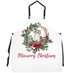 Apron with Christmas Cat Wreath Design