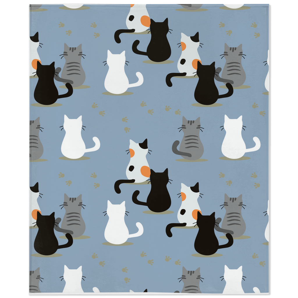 Light Blue Minky Blanket  With Cute Cat Design