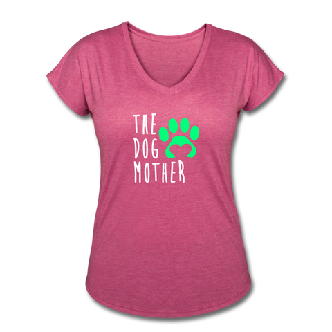 Image of The Dog Mother - Women's Tri-Blend V-Neck T-Shirt - heather raspberry
