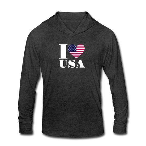 Image of I love USA Tri-Blend Hoodie Shirt - heather black