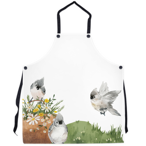 White Apron With Hand-Drawn Birds