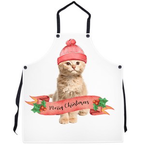 Apron with Watercolor Christmas Cat Design