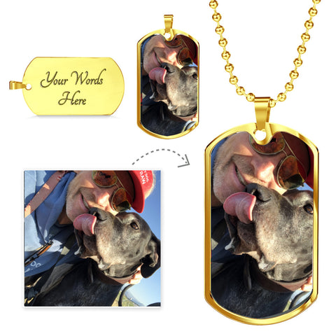 Put your pet's image in this beautiful military chain dog tag. Hand-made in USA. Custom engraving option.