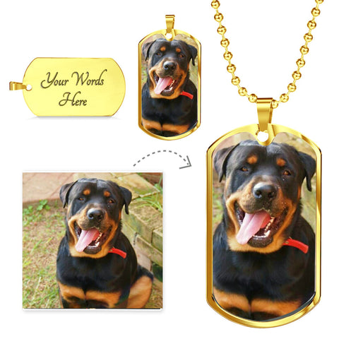 Put your pet's image in this beautiful military chain dog tag. Hand-made in USA. Custom engraving option.