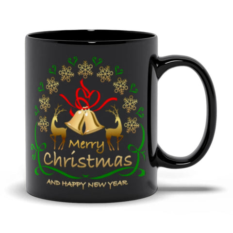Image of Merry Christmas Happy New Year Black Mugs