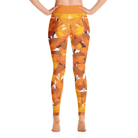 Image of Floral Orange Yoga Leggings