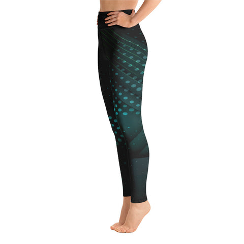 Image of Black and Teal Geometric Print Yoga Leggings