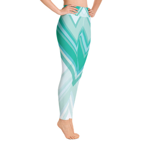 Image of Turquoise Yoga Leggings with Zigzag Print