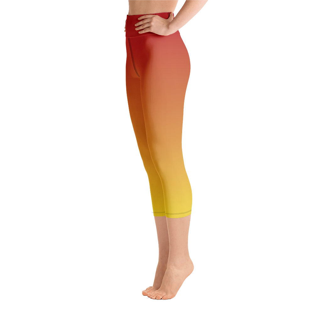 Red & Yellow Ombre Yoga Capri Leggings