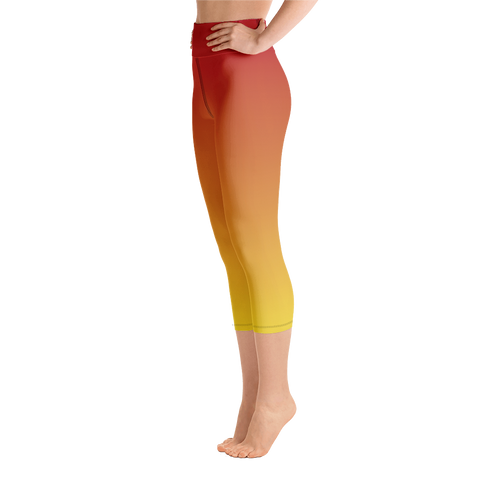 Image of Red & Yellow Ombre Yoga Capri Leggings