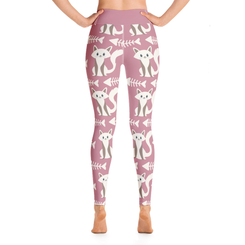 Image of Cute Cat on Pink Yoga Leggings