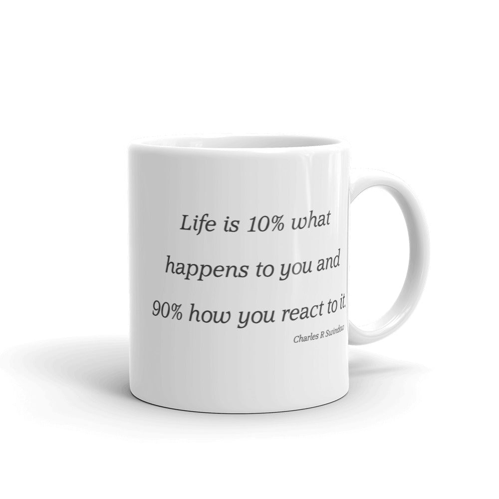 Life is 10 percent what happens to you and 90 percent how you react to it. - Mug