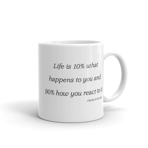 Life is 10 percent what happens to you and 90 percent how you react to it. - Mug
