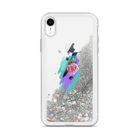 Liquid Glitter Phone Case with Colibri Bird