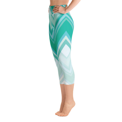 Image of Turquoise Yoga Capri Leggings with Zigzag Print