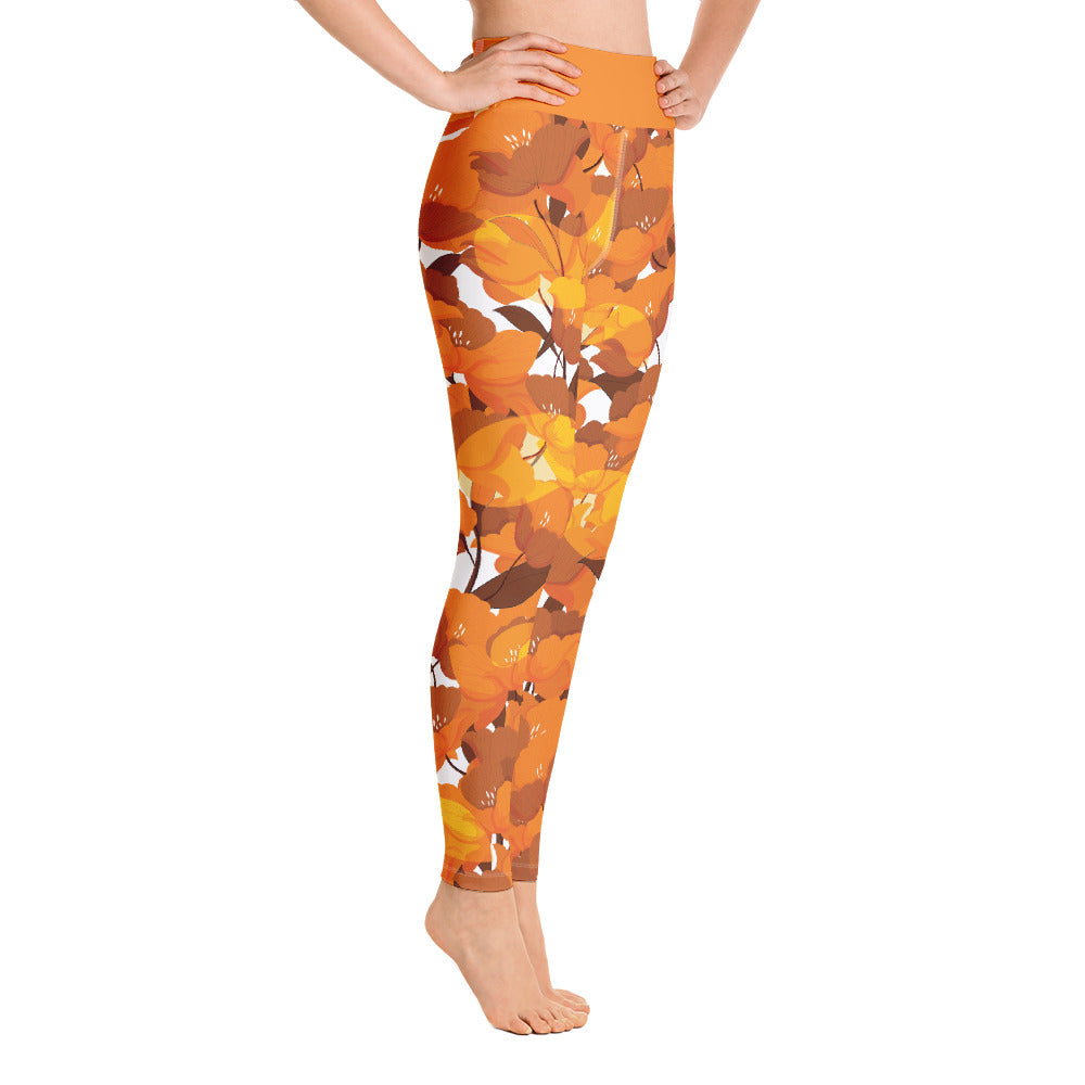 Floral Orange Yoga Leggings