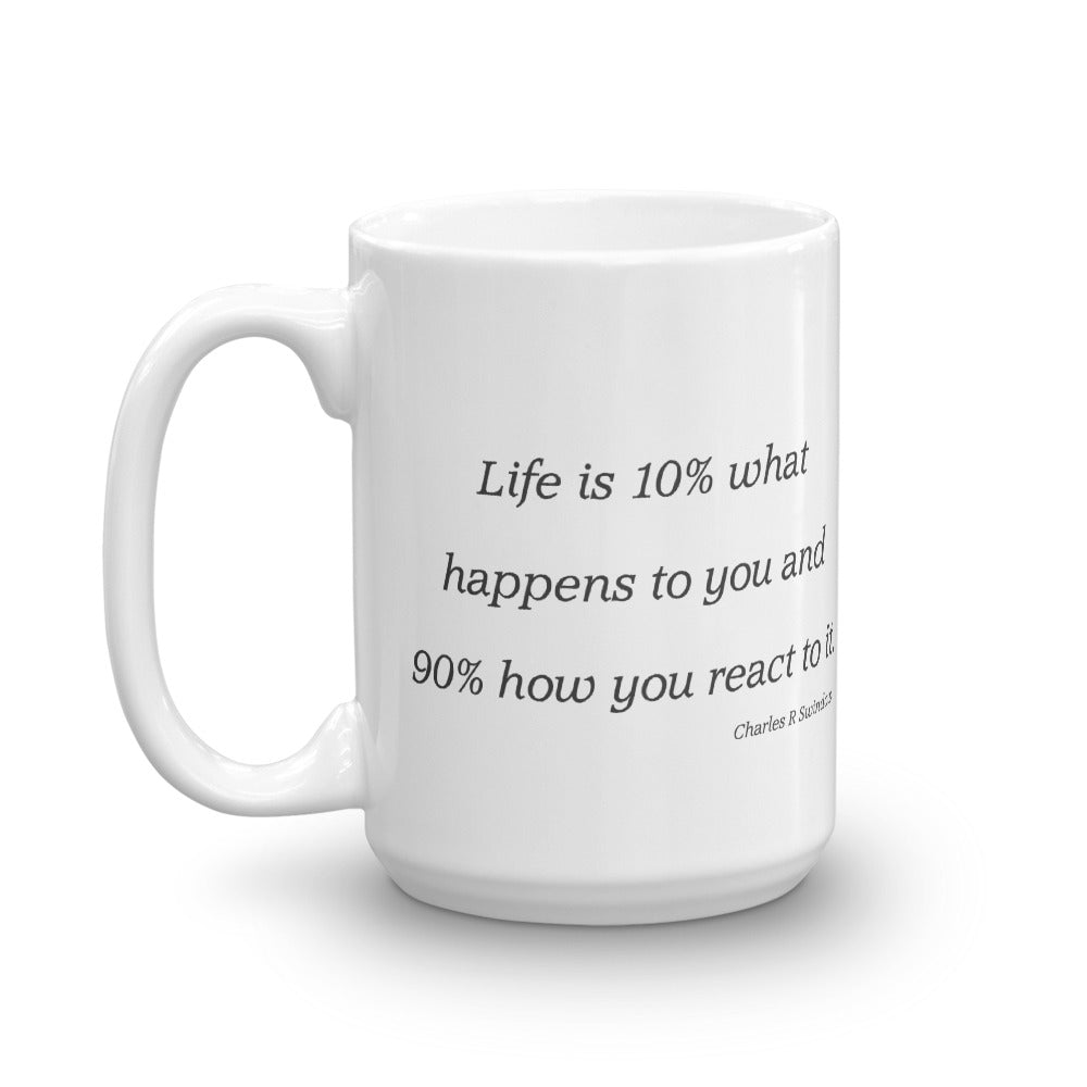 Life is 10 percent what happens to you and 90 percent how you react to it. - Mug