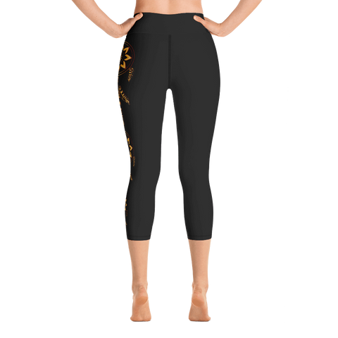 Image of Gold Dreamcatcher on Black Yoga Capri Leggings