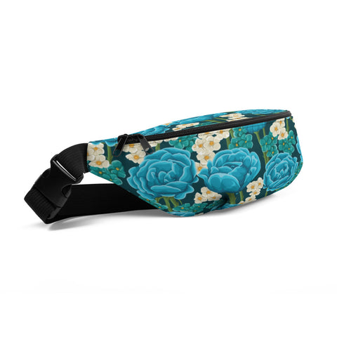 Image of Teal Retro Flowers Fanny Pack