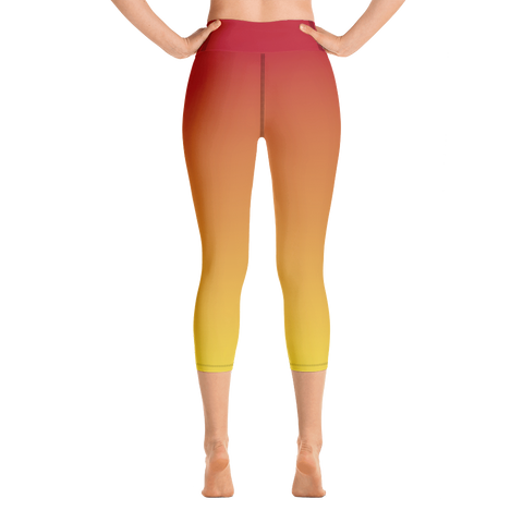Image of Red & Yellow Ombre Yoga Capri Leggings