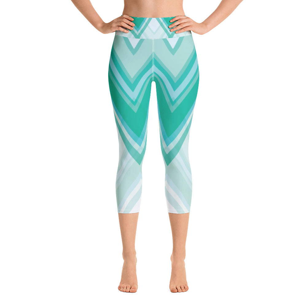 Turquoise Yoga Capri Leggings with Zigzag Print