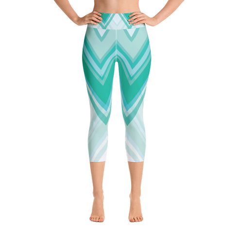 Image of Turquoise Yoga Capri Leggings with Zigzag Print