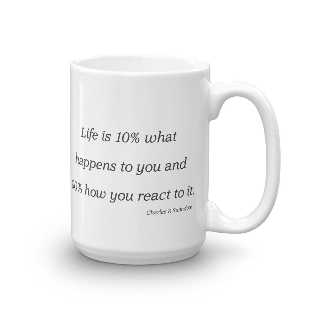 Life is 10 percent what happens to you and 90 percent how you react to it. - Mug