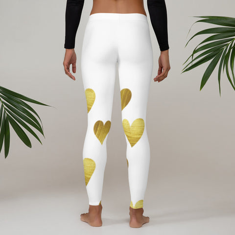 Image of White with Gold Hearts Leggings