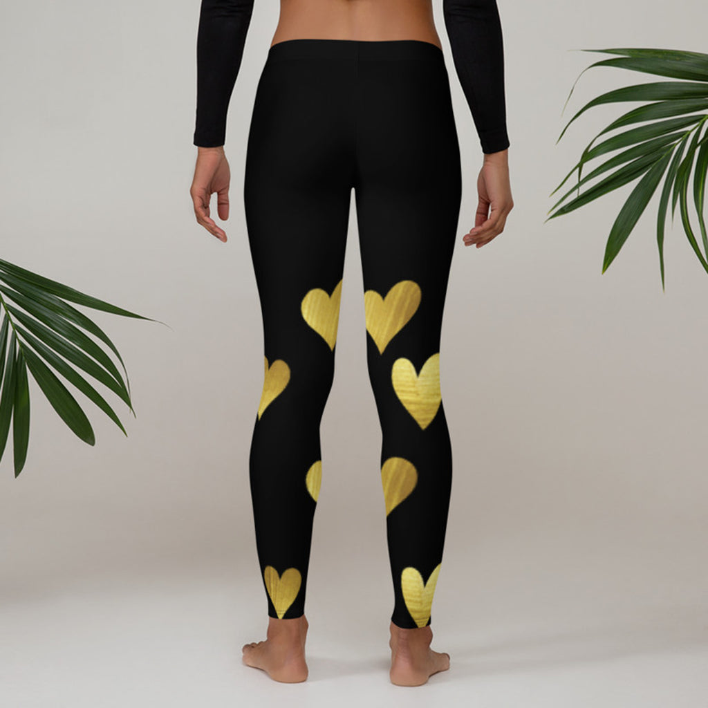 Black with Gold Hearts Leggings