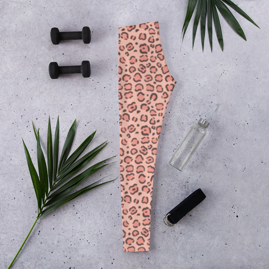 Pastel Pink Leggings with Cheetah Print