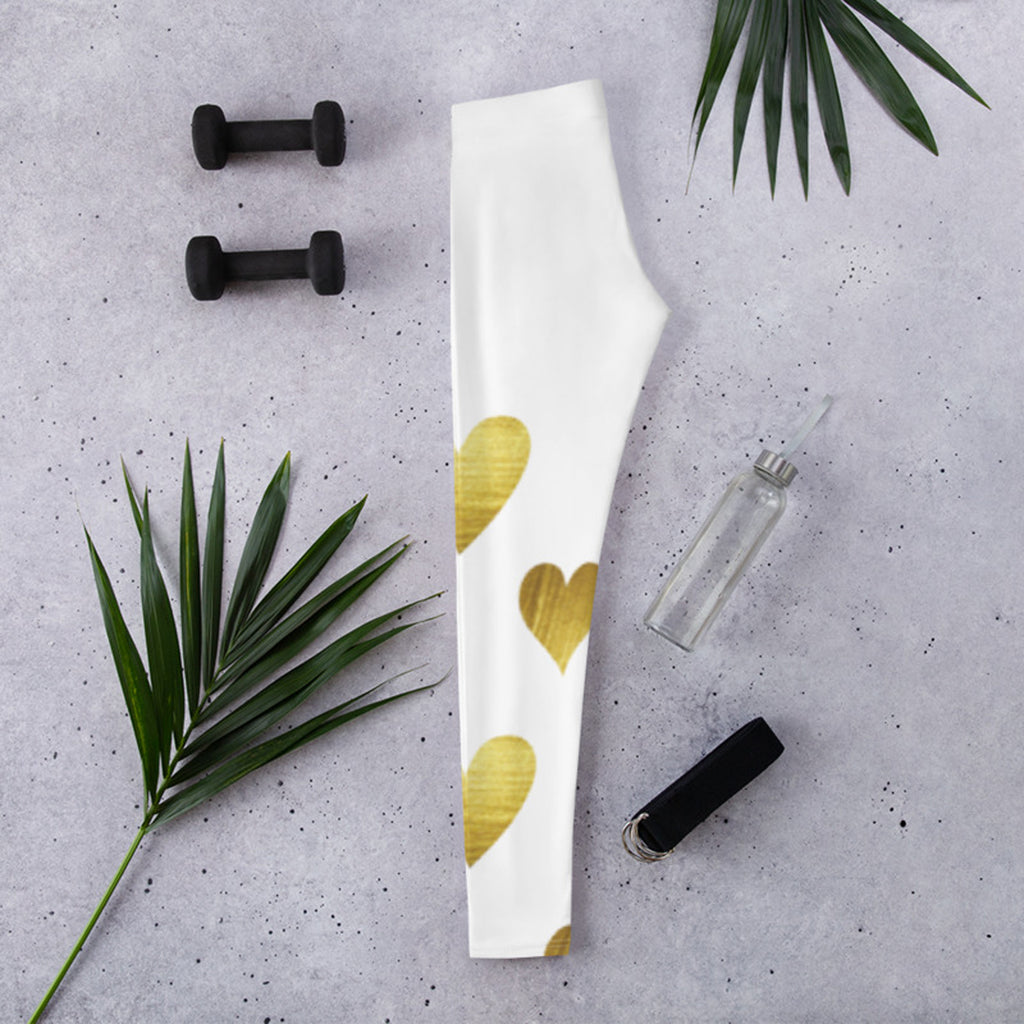 White with Gold Hearts Leggings