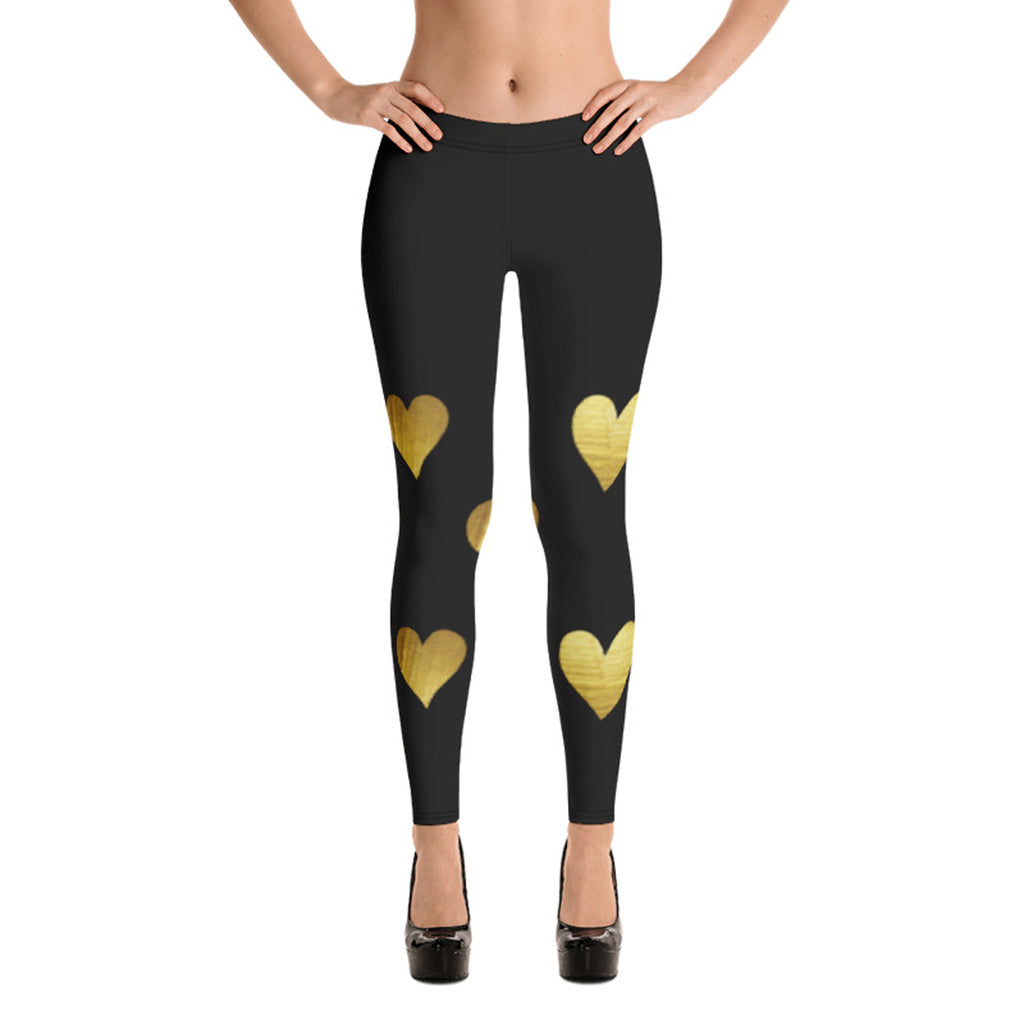 Black with Gold Hearts Leggings