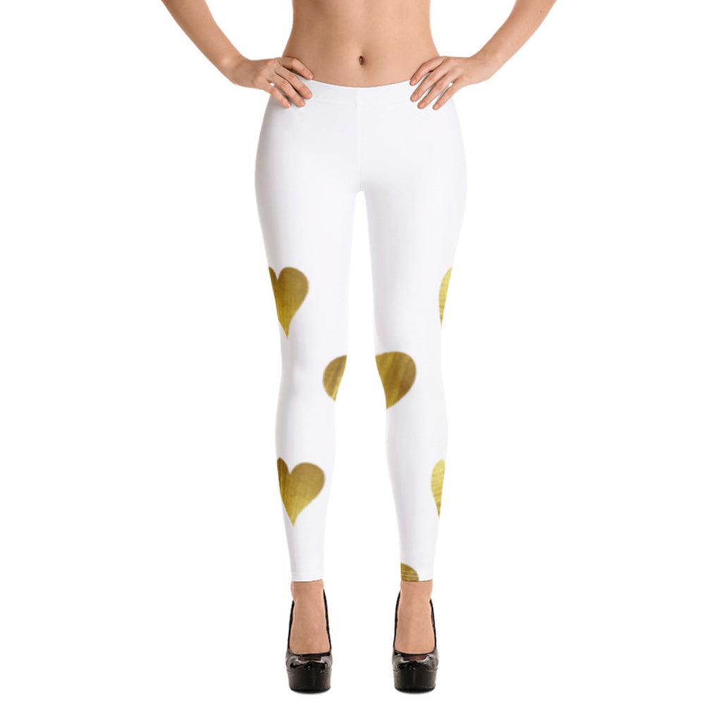 White with Gold Hearts Leggings