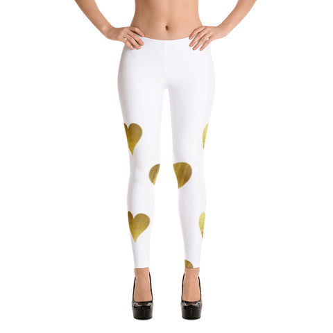 Image of White with Gold Hearts Leggings