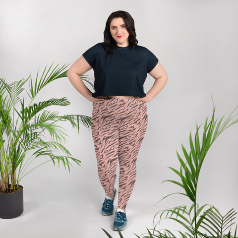 Image of Pink Plus Size Leggings with Tiger Print