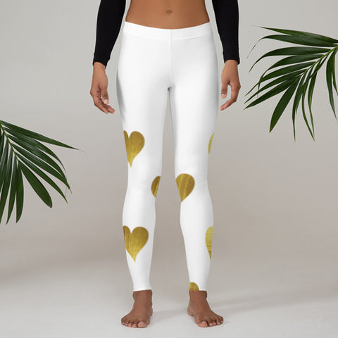 Image of White with Gold Hearts Leggings