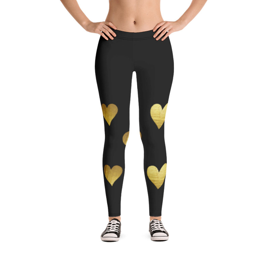 Black with Gold Hearts Leggings
