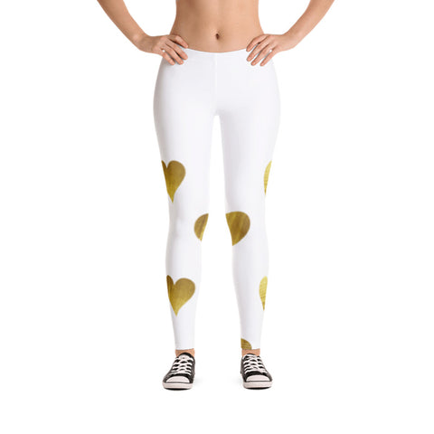 Image of White with Gold Hearts Leggings