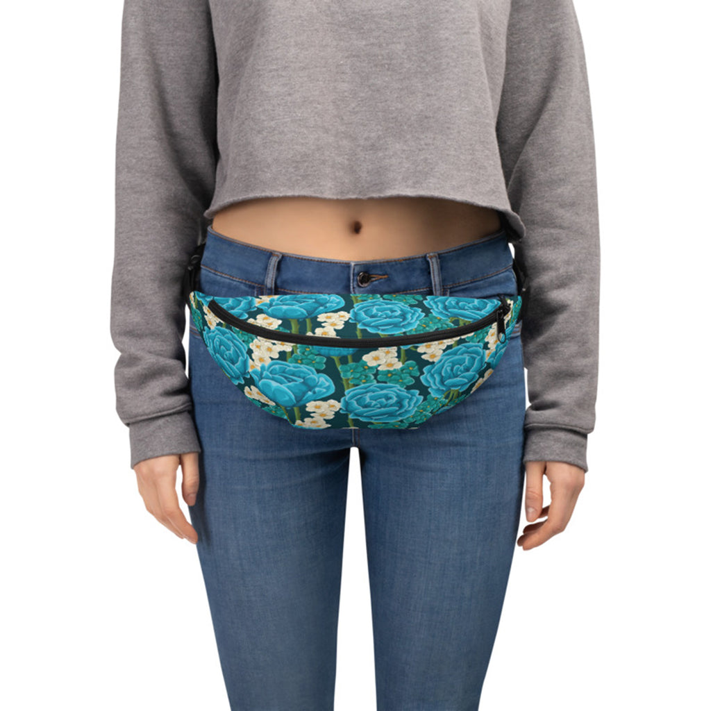 Teal Retro Flowers Fanny Pack