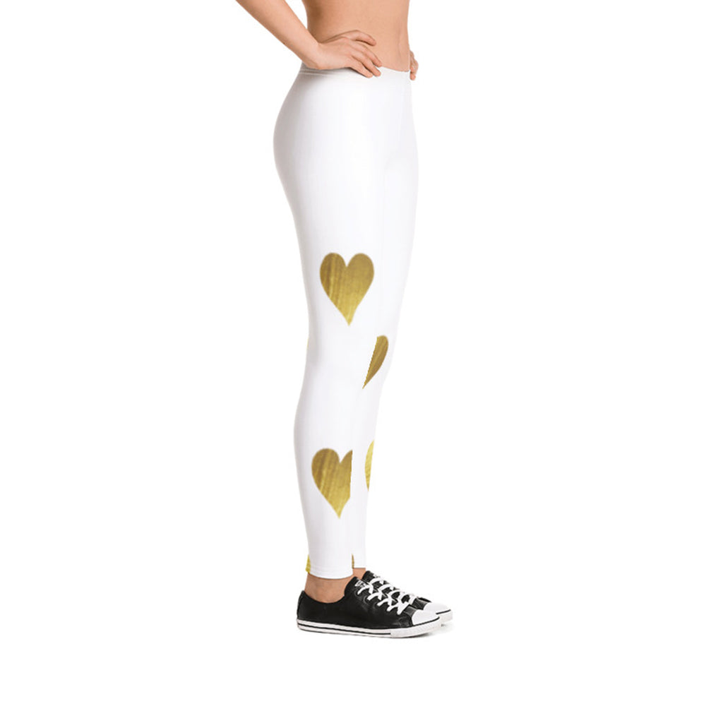 White with Gold Hearts Leggings