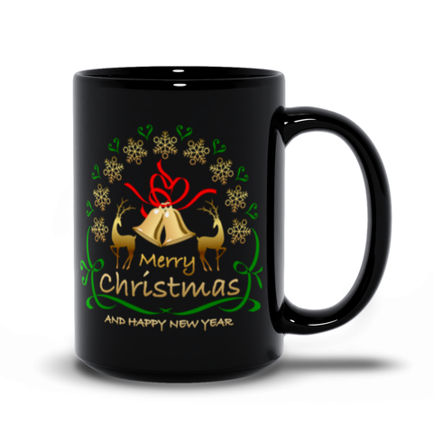 Image of Merry Christmas Happy New Year Black Mugs