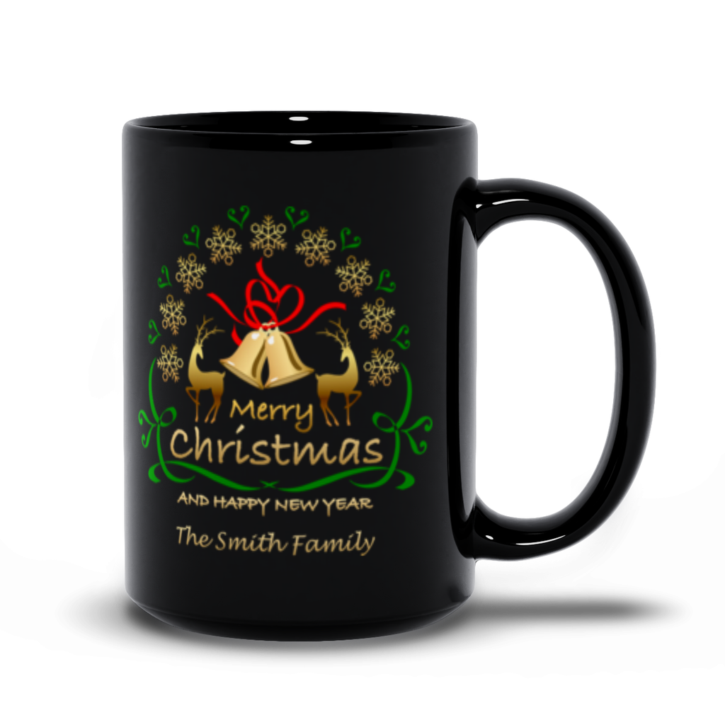 Christmas and Happy New Year Black Mugs - Personalize it!
